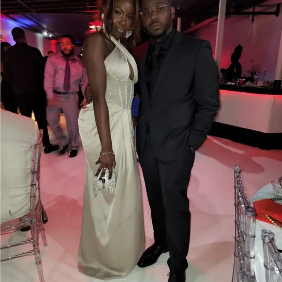 Miss Circle Champagne Crystal Corset Satin Gown - Picture 6 of 6